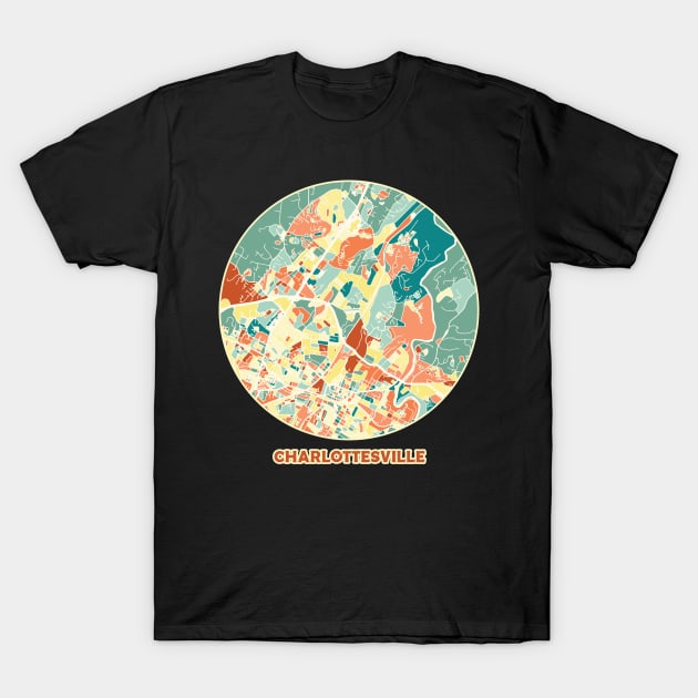 Charlottesville Virginia map in mozaique colors T-Shirt by SerenityByAlex